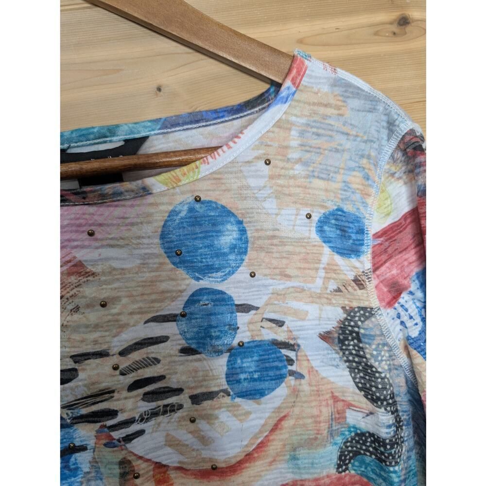 Ali Miles Top Womens Medium Multicolor Abstract‎ Art Blouse - Picture 3 of 11
